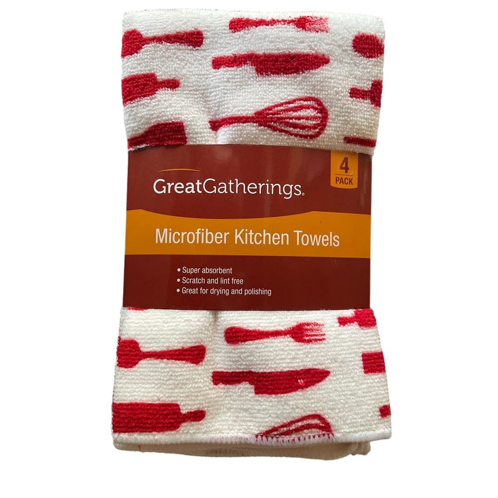 Great Gatherings 4 pack Kitchen Towels Red White 16x19  b3